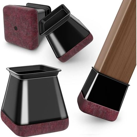 24 embouts carrés noirs pour pieds de chaise, protections de sol en silicone, patins en feutre pour chaises, réduisent le bruit, protègent des rayures. (1/5)