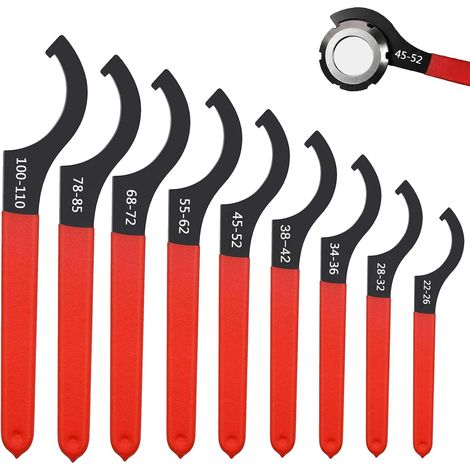 9 Pièces - Clé à Ergot - Clé à Crochet - Acier au Carbone - Poignée Ergonomique - Réparation Amortisseurs - Véhicules et Machines - Noir - 22mm à 110mm (1/5)