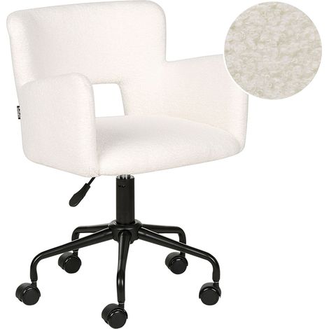 Sedia da scrivania girevole in tessuto boucle regolabile in altezza con schienale imbottito Bianco Sanilac