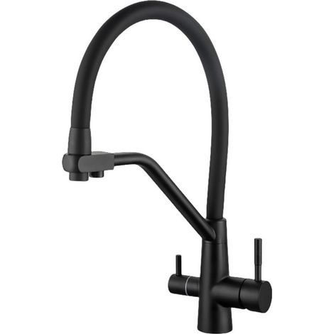 Filtre à eau Robinet de cuisine en laiton Grue de filtration d’eau potable Mélangeur à double bec Robinet d’évier d’eau propre rotatif à 360 degrés (noir) (1/3)