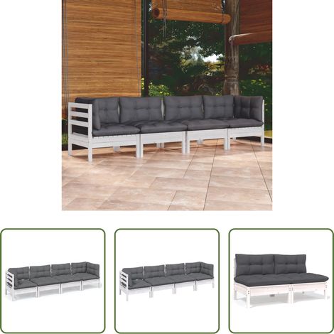 vidaXL Terrassensofa -  4-tlg. Garten-Lounge-Set mit Kissen Kiefer Massivholz (1/5)