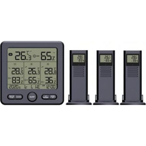 Digital Thermometer Hygrometer with 3 Wireless Sensors, LCD Backlight, Temperature, Humidity, Weather Station, Time, Date, Week, Over-Limit Alarm for Indoor and Outdoor Use (1/5)