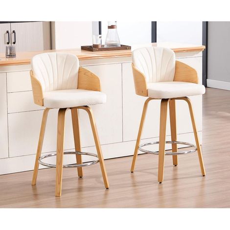 Barhocker 2er Set mit Holzbeinen, gepolstert, Samt, beige (1/5)