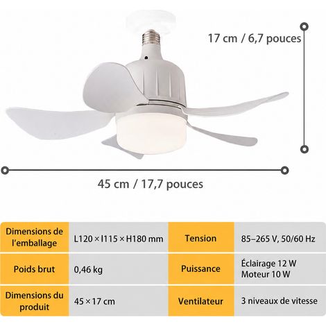 Plafonnier ventilateur de plafond LED 30W 45cm 5 pales 3 vitesses 3 couleurs 45cm réf 5051 11 × 11 × 22 cm 490 g – Livraison gratuite
