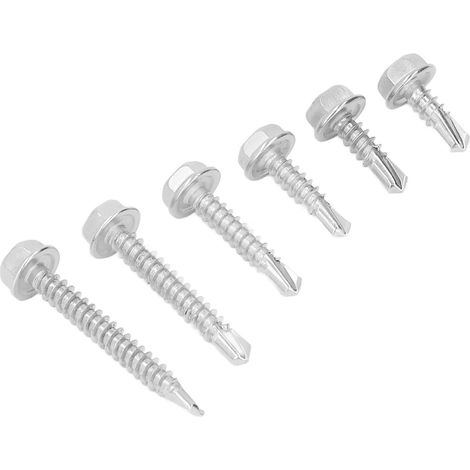Lot de 80 vis autoperceuses M4.8 avec rondelle hexagonale, en acier inoxydable 410 (1/5)
