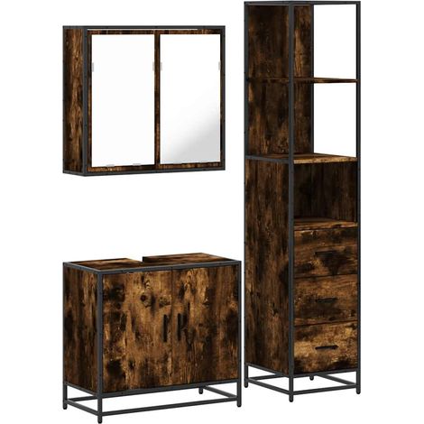 Maison Exclusive - 3-tlg. Badmöbel-Set Räuchereiche Holzwerkstoff