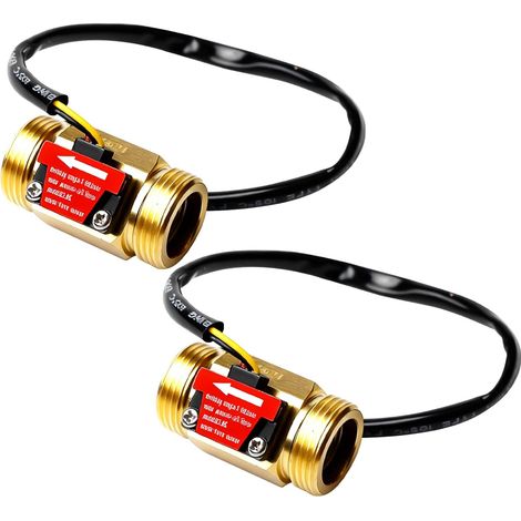 Lot de 2 capteurs de débit d'eau G3/4, débitmètre à hall, capteur de débit d'eau 3/4", capteur de débit d'eau, 1-30 l/min (1/5)
