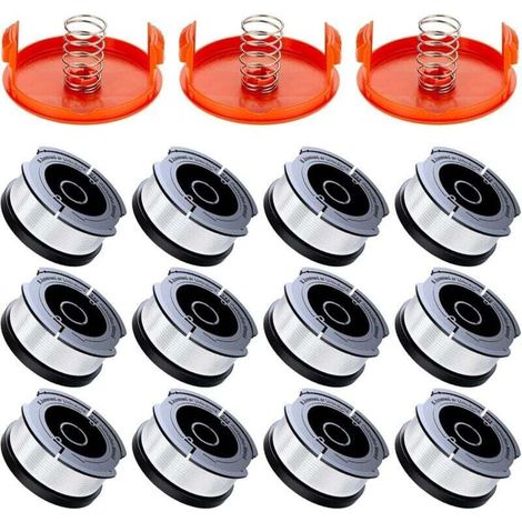12 bobines de fil compatibles coupe-bordures Black & Decker - Diamètre 1,65 mm - Modèles A6481, A6485 - Lot avec 12 bobines, 3 couvercles, 3 ressorts - Solution complète de remplacement.