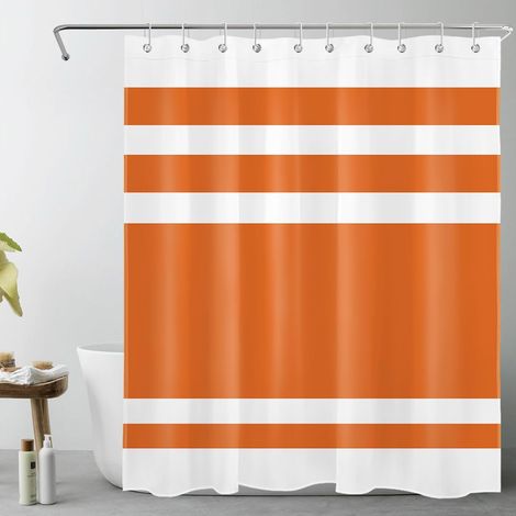 Rayures Orange et Blanches Rideaux de Douche 150x200cm(LxH) Géométrique Abstrait Rideaux de Bain avec Crochets,Texturé Simple Extra Longue Imperméable Polyester Anti Moule Salle de Bain Décor (1/5)