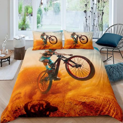 Parure de lit 2 pièces avec housse de couette 135 x 200 cm pour enfant homme motif vélo de montagne thème sport extrême décoration de chambre style cool pour adolescents (1/5)