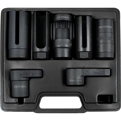 SW-Stahl 26045L Steckschlüsseleinsätze für Lambdasonden, Injektoren, Thermoschalter oder Einspritzdüsen, im Koffer, 7-teilig