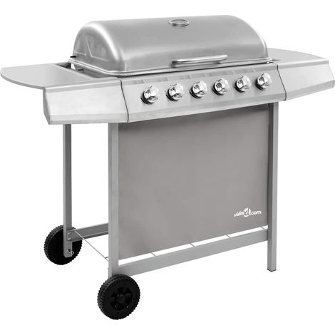 Barbecue gril à gaz avec 6 brûleurs-Plancha à gaz Argenté (1/5)