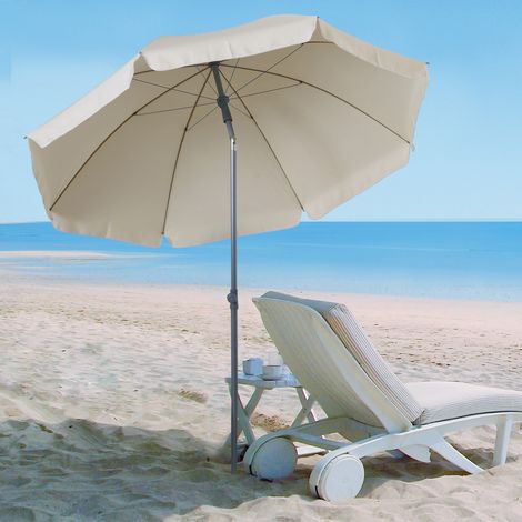 Parasol inclinable plage octogonal jardin Ø2m métal polyester sac transport inclus, crème
