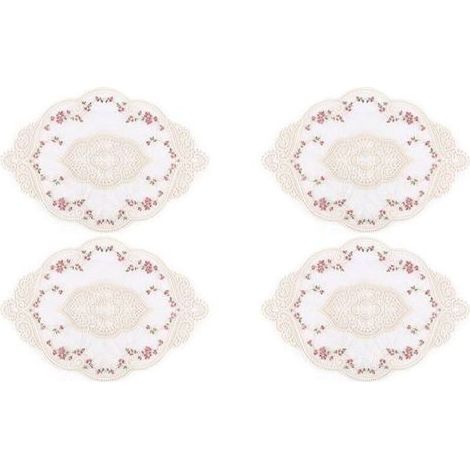4 Pezzi Tovagliette per Tavolo con Pizzo Ovale Vintage Centrini Ricamati con Fiore Squisito Tappeto di fango E 12.2 X 16.9 Pollici (1/5)