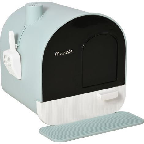 CHICFURN Caseta de arena para gatos 43x44x47 cm de plástico verde con tapa (1/5)