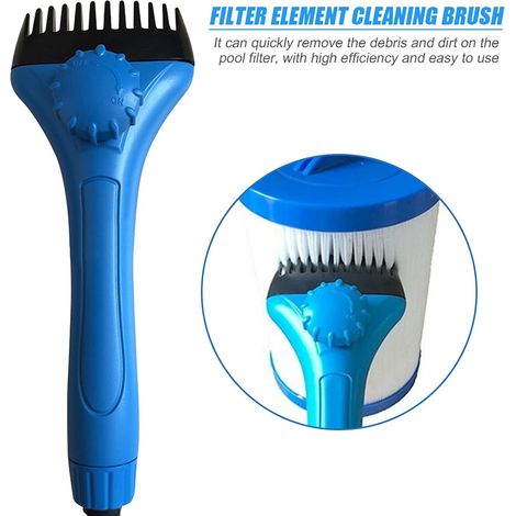 Outil de nettoyage de piscine Brosse de nettoyage de filtre de piscine amovible Peut être connecté au tuyau d'eau du jardin (bleu 1 pièce) MNS (1/4)