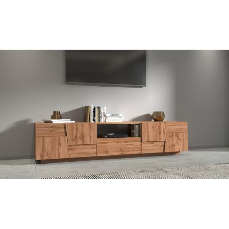 Meuble TV moderne 220 cm chêne wotan Pedro (1/4)