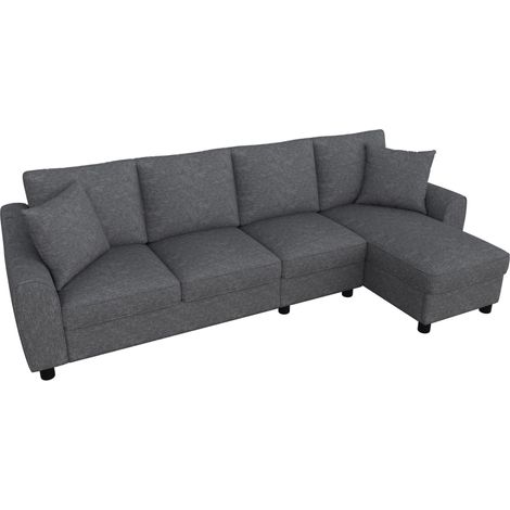 Sofá esquinero L de chenilla gris 3 plazas con chaise longue y arcón 280x136x82 cm (1/5)