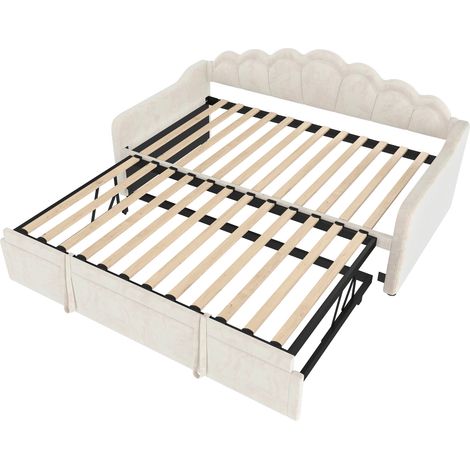 Diván con cama nido de terciopelo beige 90x200 cm extensible a 180x200 cm HOMVRA (1/5)