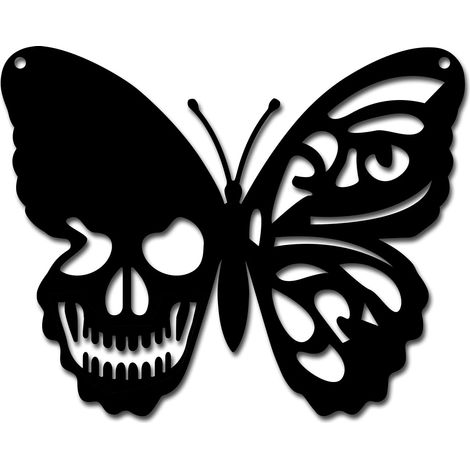 Métal Mur Art Papillon Crâne Décor Tenture Murale Plaques Ornements Fer Mur Art Sculpture Signe pour Intérieur Extérieur Maison Salon Cuisine Jardin Bureau Cadeau Noir 9.4 x 11.8Pouce (1/5)