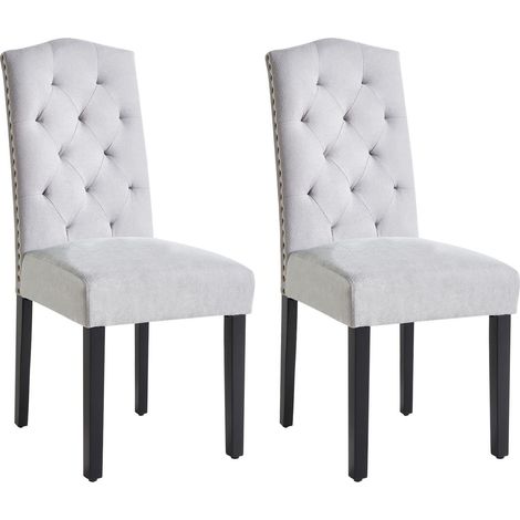 Set di 2 Sedie da Pranzo Tessuto Vellutato Grigio Gambe in Legno Nero Shirley (1/5)