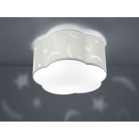 LED Deckenleuchte rund Ø40cm in weiß, Stoffschirm mit Mond + Sternen Motiv (1/5)