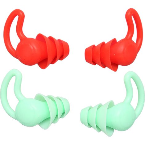 2 paires de bouchons d'oreilles étanches, antibruit, bords en forme d'aileron de requin, en silicone réutilisables et lavables, pour dormir, nager ou étudier. (1/5)