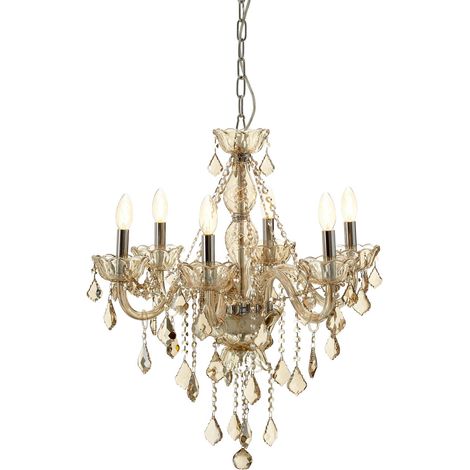 Premier Housewares Murano 8 Bulb Chrome/Cognac Glass Chandelier (1/5)