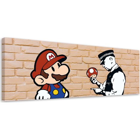 Tableau sur toile Banksy Mario et le policier 90x30 (1/5)
