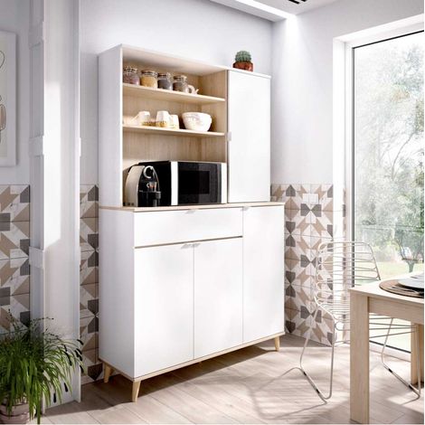 Befara – Armoire de cuisine 4 portes et tiroir – Dimensions 120 x 40 x 191 cm – Mélamine résistante à l'humidité – Poignées ABS blanches (1/5)