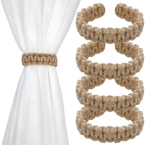 Lot de 4 Crochets de Rideaux tressés bohèmes, Articles de décoration élégants et compacts, Accessoires de Rideaux rustiques élégants, adaptés à la Recherche d'un Style de décoration Naturel et Simple (1/5)