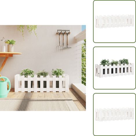 The Living Store Hochbeet Lattenzaun-Design Weiß 100x30x30 cm Massivholz Kiefer - Holz Hochbeet - Kiefernhochbeet - Hochbeet Weiß - Garten Hochbeet - Blumenerde