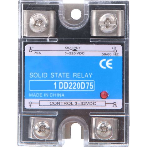 Relais à semi-conducteurs DC SSR entrée 3-32VDC charge 5-220VDC relais de contrôle (75A)