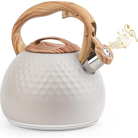 Bouilloire moderne à induction - 3 l - En acier inoxydable - Pour toutes les plaques de cuisson - Avec poignée en grain de bois - Bouilloire pour thé et café - Beige (1/5)