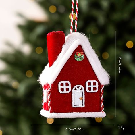 Décoration suspendue maisonnette rouge de Noël en feutrine 9 cm, ornement pour sapin (1/4)