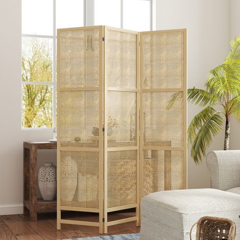 Paravento a 3 pannelli 135 x 180 cm pieghevole in rattan sintetico, naturale DESVIAE (1/5)