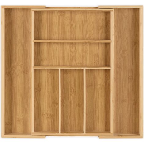 Relaxdays Portaposate da Cassetto in Bambù, Regolabile, Estensibile, HLP: 5x48x46 cm, 5 - 7 Scomparti, Colore Naturale