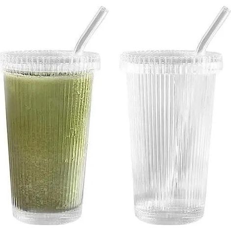 Tasse caf - Verre - 7.814CM - Avec paille et couvercle - Transparent - cologique transparent transpar VERRE A EAU AVEC OU SANS PIED (1/4)
