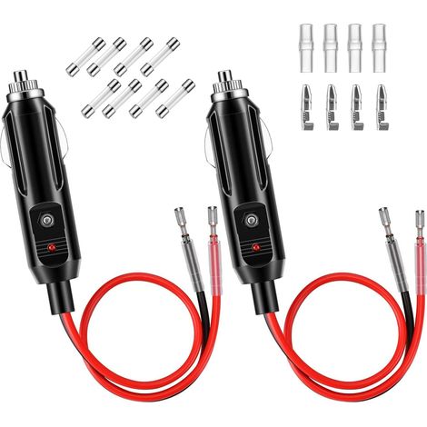 2 Adaptateur Mâle Allume Cigare, Câble 30cm, Fusible 15A/10A, Cuivre, Pour Voiture Bateau 12V/24V (1/5)