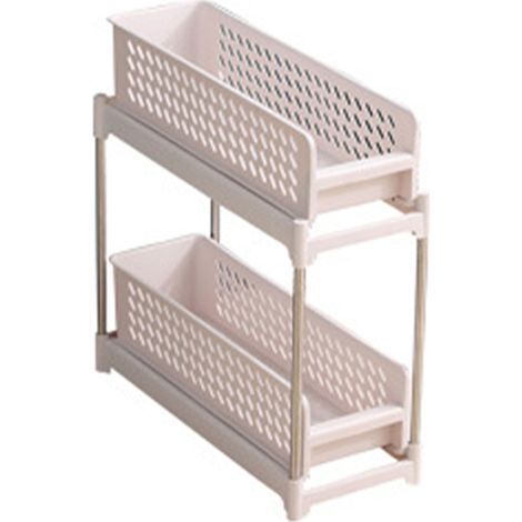 Chariot de Rangement 2 Étages Réglable Design Slim Plastique Métal Organisateur Mobile pour Cuisine Salle de Bain (1/5)