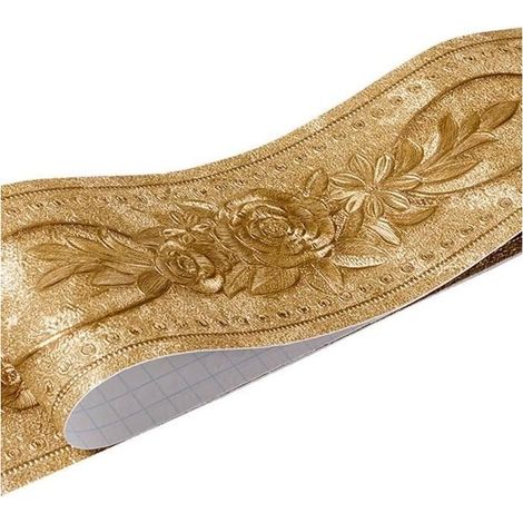 Frise Murale Autocollante - Floral - 10,5 cm de Largeur - 5 m de Longueur - Couleur Or (1/4)