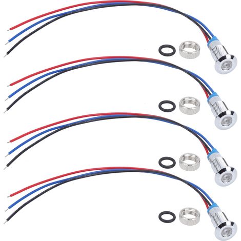 Lot de 4 voyants LED métal 8mm 12-24V rouge et bleu, indicateur industriel à cathode commune, lampe de contrôle pour panneau, composants électriques. (1/5)