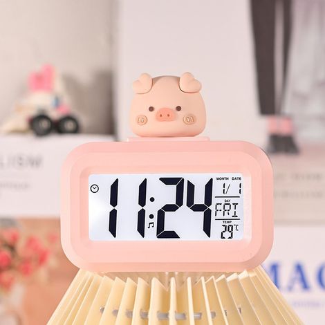 Horloge Électronique de Bureau LED Cute Cartoon Réveil Température Calendrier Rose Piggy 1 x Montre Électronique Amusante Multifonction Écran Clair Intelligent (1/5)