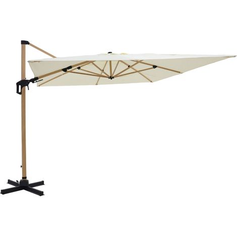 Parasol déporté 3 x 4 m - Veya 3x4 - Parasol excentré inclinable, orientable et rotatif en aluminium housse incluse structure finition bois
