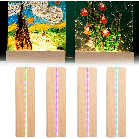 LED Display Base Wooden Lighting Stand for Desktop LED Lighting Display Base USB Acrylic Plates Glass Plate (1/4)