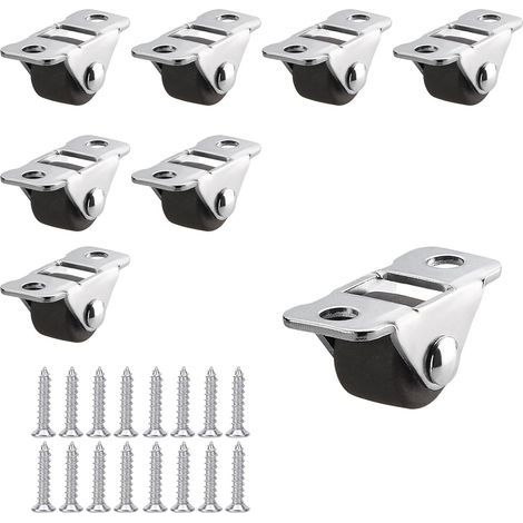 Set of 8 Mini Silent Rubber Furniture Casters 0.5" (12mm) - Brown Rubber Wheels, Metal Plate, Load Capacity 10 kg, Ideal for Small Furniture (1/5)