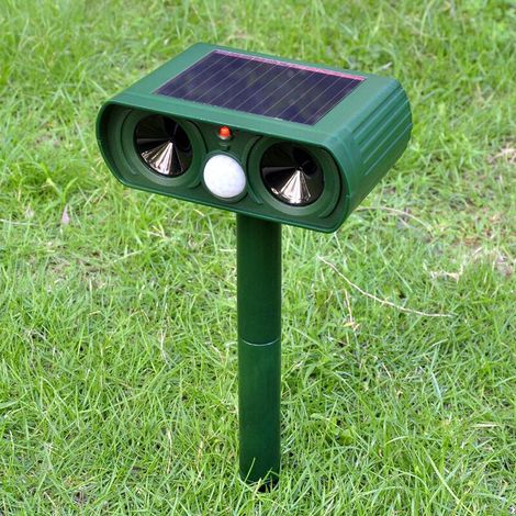 Répulsif Chat Ultrason, Répulsif Animaux Alarme Sonore et Visuelle, Charge de Solaire ou de Batterie, Répulsif Étanche pour Chats, Chiens, etc (1/2)