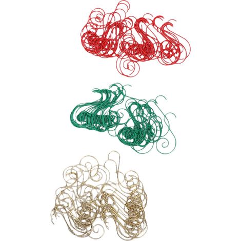 Lot de 120 crochets décoratifs en métal en forme de S pour boules de Noël, chaussettes et rideaux, ouverture de 10 mm, coloris or, vert et rouge. (1/5)