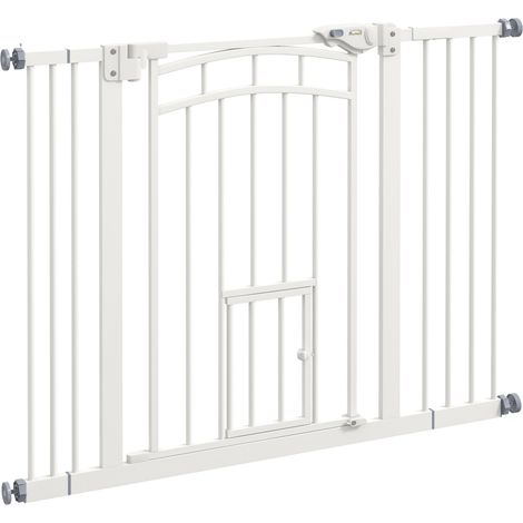Cancelletto di sicurezza per cani con chiusura automatica e porticina, acciaio bianco, 74-100 cm (1/5)