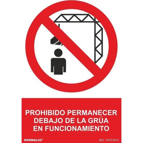 Señal de prohibido permanecer debajo de la grúa en funcionamiento SEKURECO 100 x 150 mm ADHESIVOS DE VINILO (1/2)
